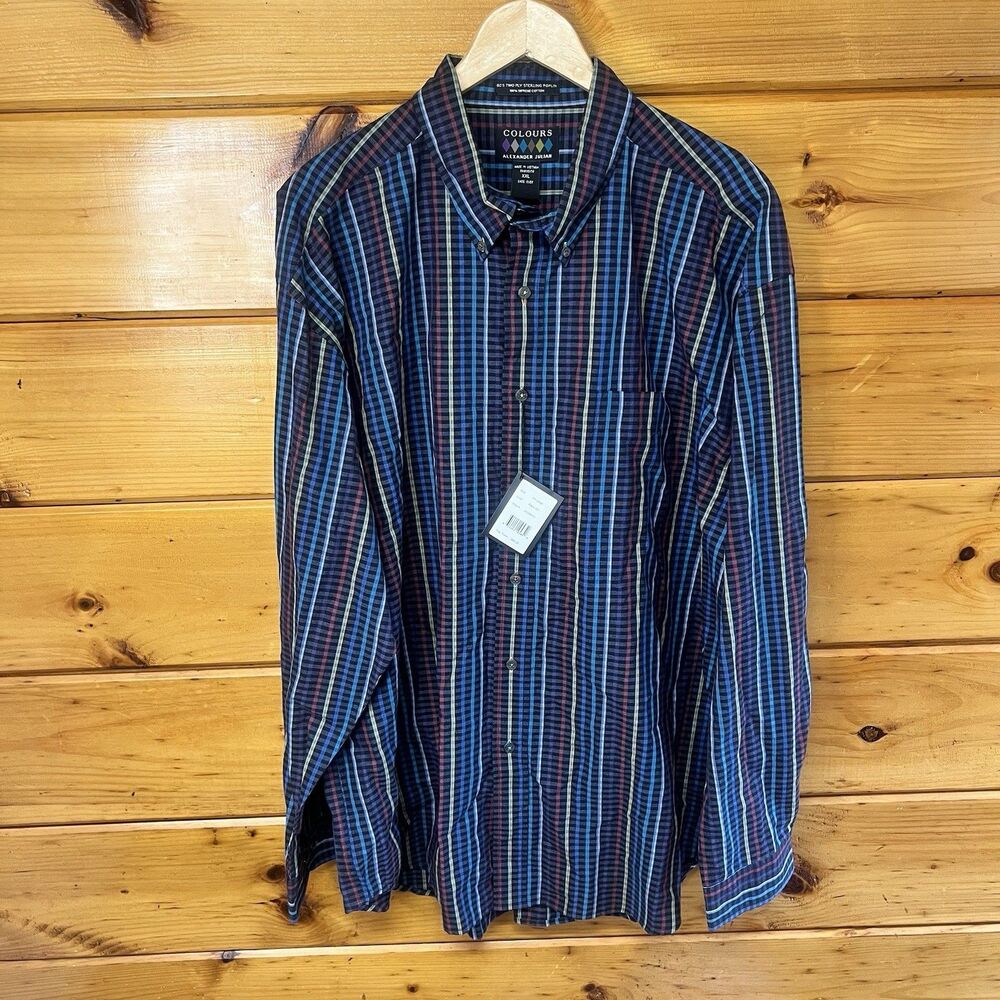 Alexander Julian Colours Mens 2XL Button Down Shirt Cotton Striped Long Sleeve